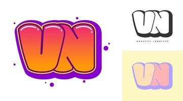 VN logo design for festival or party. Initial letter v and n in graffiti style. Creative modern lettering company name of font typography. Kids trendy logotype or identity. vector