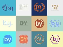 BY logo company template. Letter b and y logotype. Set different classic serif lettering and modern bold text with design elements. Initial font typography. vector