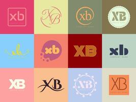 XB logo company template. Letter x and b logotype. Set different classic serif lettering and modern bold text with design elements. Initial font typography. vector