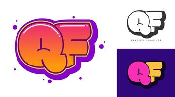 QF logo design for festival or party. Initial letter q and f in graffiti style. Creative modern lettering company name of font typography. Kids trendy logotype or identity. vector