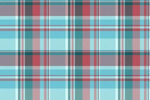 Beautiful textile texture seamless, micro tartan check background. Classic fabric plaid pattern in cyan and red colors. vector