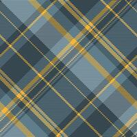 Styled background textile, apparel tartan seamless texture. Package check fabric pattern plaid in cyan and amber colors. vector