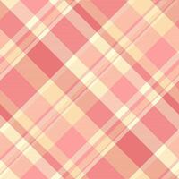 Quilted plaid seamless background, poster check tartan pattern. Age textile fabric texture in red and navajo white colors. vector