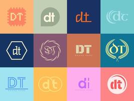 DT logo company template. Letter d and t logotype. Set different classic serif lettering and modern bold text with design elements. Initial font typography. vector