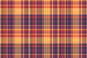 Wear pattern background plaid, fibrous tartan texture. Seventies seamless fabric check textile in orange and red colors. vector
