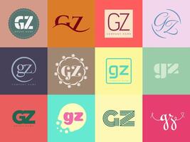 GZ logo company template. Letter g and z logotype. Set different classic serif lettering and modern bold text with design elements. Initial font typography. vector