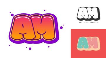 AM logo design for festival or party. Initial letter a and m in graffiti style. Creative modern lettering company name of font typography. Kids trendy logotype or identity. vector