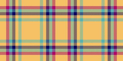 Aged background seamless plaid, strong textile fabric check. Female tartan pattern texture in amber and teal colors. vector