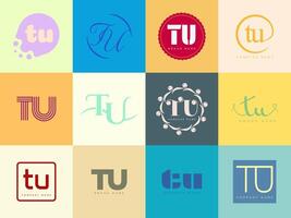TU logo company template. Letter t and u logotype. Set different classic serif lettering and modern bold text with design elements. Initial font typography. vector