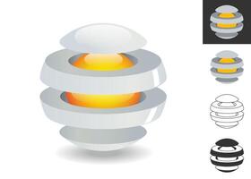 Three dimensional logo, divided sphere with a core. Modern technology design. illustration. vector