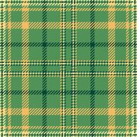 Graphic tartan background pattern, blank fabric seamless texture. Close up plaid check textile in green and amber colors. vector