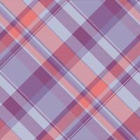 Vertical textile check pattern, invite background tartan. Sixties seamless texture plaid fabric in light and pink colors. vector