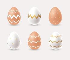 Easter Eggs set. Realestic 3d ornate chicken eggs in white and brown colors with modern design vector