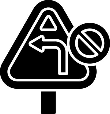 No Turn Left Glyph Icon