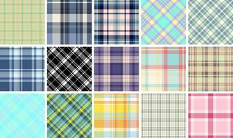Rustic plaid textile patterns featuring checkered designs, perfect for fabric materials, shirts, or wallpaper with a Scottish flair. vector