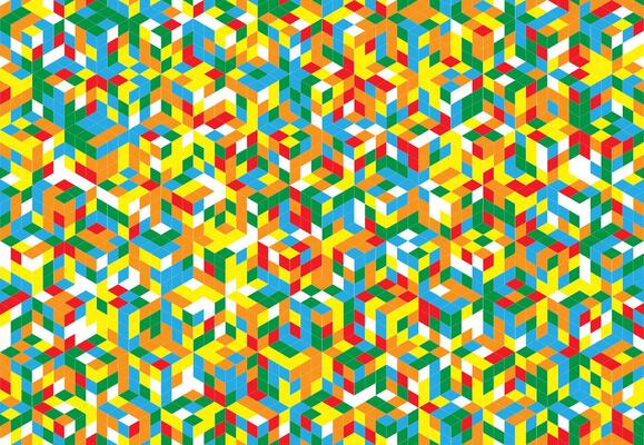 Magic cube pattern seamless design. Color block puzzle background.