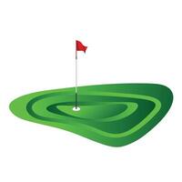 illustration of a golf green, vibrant green color with subtle shading for depth, red flag with a white pole and a white golf ball with small dimple pattern in the hole vector