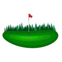 illustration graphics a golf green with a red flag with a white pole with a small dimple pattern in the hole against a light gray background with isolated white background vector