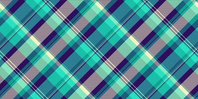 Unique fabric seamless pattern, us textile background texture. Elementary plaid tartan check in teal and violet colors. vector