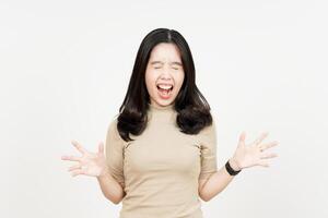 Angry gesture and screaming Of Beautiful Asian Woman Isolated On White Background photo