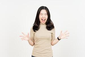 Angry gesture and screaming Of Beautiful Asian Woman Isolated On White Background photo