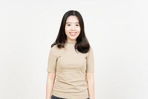 Smiling and Looking to Camera Of Beautiful Asian Woman Isolated On White Background photo