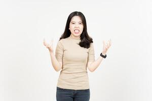 Angry gesture Of Beautiful Asian Woman Isolated On White Background photo