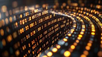 Glowing binary code flows in a digital representation of data systems, illustrating the intricacies of technology photo