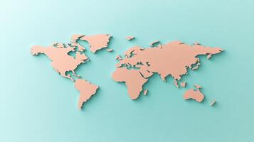 A soft-hued silhouette of a world map set against a calm background showcasing its geographical features photo