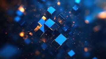 Colorful cubes float in a dark digital space, lit by shimmering lights creating a captivating scene photo