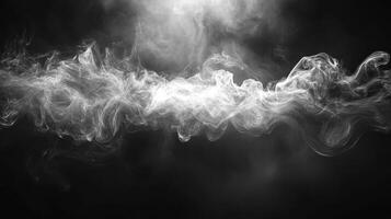 Delicate tendrils of smoke drift and twist in the air, forming a captivating pattern in a dimly lit space photo