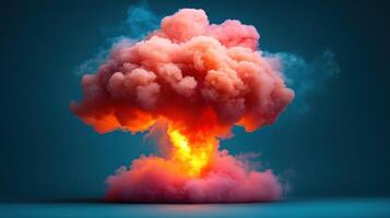 A colorful explosion emits smoke in shades of pink and orange, creating a striking visual against the dark backdrop photo