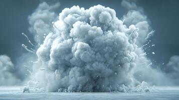 Thick gray smoke erupts dramatically, creating swirling patterns as it dissipates into the air in an empty landscape photo