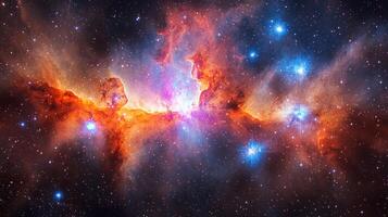 A vibrant nebula shines as stars form in cosmic dust, showcasing stunning celestial phenomena and light photo