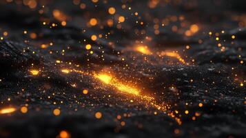 Lava particles light up dark volcanic rock during a recent eruption, creating a striking contrast photo