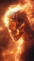 A glowing skull appears amidst swirling flames, creating an intense and captivating cosmic effect photo