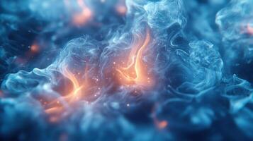 An abstract representation of blue and orange colors swirling together, creating a mystical, glowing atmosphere photo