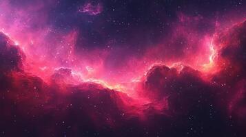 A colorful nebula with swirling pink and purple hues illuminated by distant stars in the universe photo