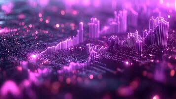 Visual representation of a digital landscape with vibrant purple lines depicting data flow and analysis photo