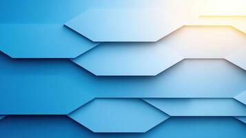 Layered blue geometric shapes create a dynamic abstract design illuminated by soft light photo