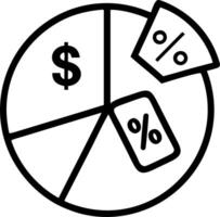 of a pie chart with currency symbols and discount segments vector