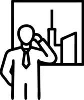 A businessman adjusting his tie while looking at a financial district skyline through a window isolated on white vector
