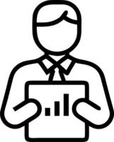 A confident businessperson holding a tablet with financial charts against a glossy white backdrop captured with a slight tilt to emphasize focus and determination vector
