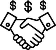 of a handshake with dollar signs and discount tags vector
