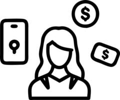 A female entrepreneur making an online payment using her smartphone with digital icons floating around isolated on white vector