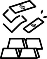 A floating gold bar and a stack of bills hover mid air isolated on a white background symbolizing wealth accumulation and financial stability vector
