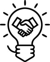 A light bulb on white background with holographic growth symbols and handshake icons leaving copy space vector