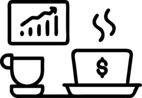 A sophisticated office desk with a laptop displaying financial graphs a cup of coffee and a neat arrangement of currency on a glossy white surface captured with a slow pan to highl vector