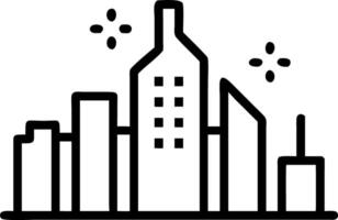 Abstract city skyline with bokeh lights and financial icons overlay vector