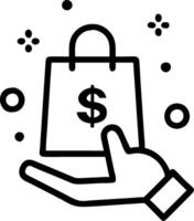 Abstract image of a hand holding a shopping bag with currency symbols bokeh background vector